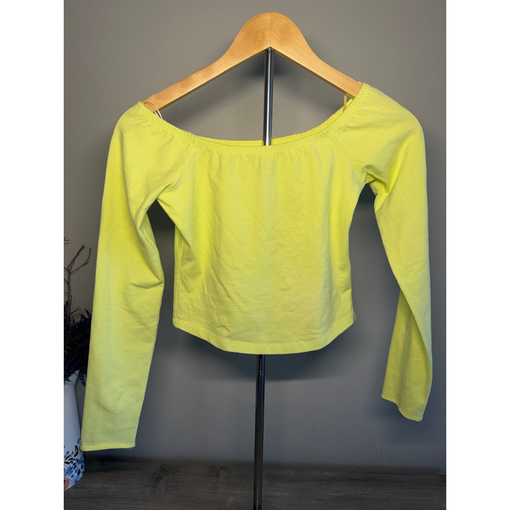 BDG Urban Outfitters Neon Yellow Lime Off The Shoulder Long Sleeve Crop Top S